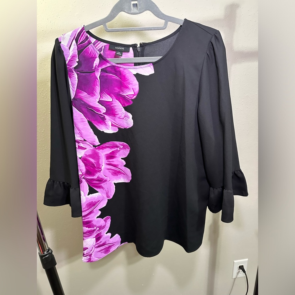 COPY - Alfani Bold Floral Blouse with Large Ruffle Sleeves